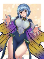 1girl absurdres alternate_costume blue_hair breasts brown_eyes butterfly_wings fairy fairy_wings fire_emblem fire_emblem:_three_houses fire_emblem_heroes hayato_stuff highres insect_wings large_breasts marianne_von_edmund nintendo shiny_clothes solo wings