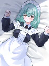 1girl apron blush green_hair kimi_no_koto_ga_dai_dai_dai_dai_daisuki_na_100-nin_no_kanojo maid maid_apron maid_headdress maid_tiger nemui_nemu