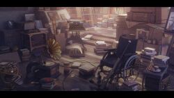 ai_arctic_warfare arknights binggong_asylum bolt_action book book_stack bookshelf box cabinet cable cardboard cardboard_box chair chromatic_aberration commentary container cream cream_puff cup drawer drink english_commentary english_text evening film_grain fireplace floor flower food globe gun highres indoors computer_keyboard lens_flare letter letterboxed light_particles map monitor no_humans open_box pen pen_holder phonograph picture_frame plate record reflection reflective_floor rifle round_table scenery scope shadow sniper_rifle still_life suitcase sunlight table tea teacup tray turntable typewriter variant_set wallpaper_(object) weapon wheel wheelchair white_flower wooden_floor wooden_table
