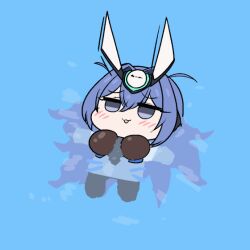 1girl akaoni_(zumt3548) animal_ears azur_lane black_leotard blue_eyes blue_hair blush breasts chibi fake_animal_ears large_breasts leotard meme new_jersey_(azur_lane) ocean vegeta water