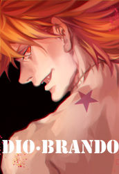 1boy bad_id bad_pixiv_id birthmark character_name dio_brando fang joestar_birthmark jojo_no_kimyou_na_bouken male_focus nianbingzi profile red_eyes red_hair solo stitches