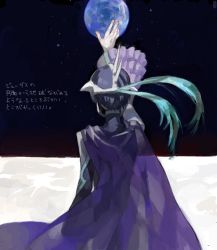1boy arm_up bad_drawr_id bad_id black_hair cape drawr from_behind hidden_face judas_(tales) male_focus mask moon nishihara_isao oekaki outstretched_arm pale_skin planet short_hair solo space surreal tales_of_(series) tales_of_destiny tales_of_destiny_2 translation_request