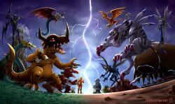 Rule 34 | airdramon, angel, angemon, bird, birdramon, black bodysuit, bodysuit, demon, devimon, digimon, digimon (creature), dinosaur, dragon, feathers, fire, garurumon, greymon, group picture, horns, lightning, meramon, numemon, red eyes, red feathers, sea serpent, seadramon, sharp teeth, slit pupils, snowman, teeth, twitter username, vegimon, watagashikn, whale, whamon, white bodysuit, wolf, yellow eyes, yukidarumon