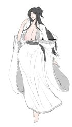 1girl absurdres areola_slip breasts chinese_clothes cleavage ge_tianzun hanfu highres huge_breasts large_breasts simple_background solo standing white_background
