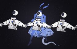 1girl absurdres arknights astronaut commentary english_commentary eyeball full_body gloves highres long_sleeves mumei518 night night_sky sky spacesuit star_(sky) the_ghost_(arknights) white_gloves