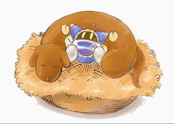 2016 dog egg closed_eyes hal_laboratory kirby&#039;s_return_to_dream_land kirby_(series) kumoketu logo logo_parody magolor nest nintendo sleeping white_background yellow_eyes
