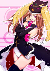 10s 1girl animal_hat ask02 bare_shoulders bird brown_hair corset elbow_gloves female_focus gloves hat highres leotard long_hair mawaru_penguindrum penguin pink_eyes princess_of_the_crystal solo takakura_himari thighhighs