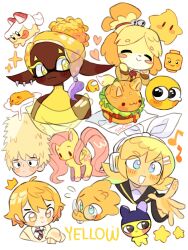 +_+ 2boys 4girls :&gt; :3 :d ^_^ ahoge alphys among_us animal animal-themed_food animal_crossing bare_shoulders black_eyes black_sailor_collar blonde_hair blue_eyes blush_stickers bow bright_pupils brown_cardigan buck_teeth burger cake_hound cardigan character_request closed_eyes closed_mouth collared_shirt color_connection colored_eyelashes commentary cookie_run cookie_run:_kingdom copyright_request cream_cake_hound cropped_head cropped_shoulders crossover cutie_mark dark-skinned_female dark_skin diagonal-striped_clothes diagonal-striped_necktie dog double-parted_bangs drawn_crown english_commentary fluttershy flying_sweatdrops food food-themed_creature food_as_ears fried_egg fruit frye_(splatoon) furry furry_female glasses grin gudetama hair_between_eyes hair_bun hanazawa_teruki headphones highres isabelle_(animal_crossing) kagamine_rin kamiyama_high_school_uniform_(project_sekai) ketchup lego lego_minifig lettuce long_sleeves luma_(mario) mametchi mario_(series) mob_psycho_100 multiple_boys multiple_crossover multiple_girls musical_note my_little_pony my_little_pony:_friendship_is_magic neck_ribbon necktie nintendo open_mouth orange_eyes orange_hair parted_bangs pegasus pink_hair pink_tail puffy_long_sleeves puffy_sleeves red_ribbon ribbon round_eyewear sailor_collar sanrio school_uniform sharpycharot shirt short_hair simple_background single_hair_bun sleeveless sleeveless_sweater sleeveless_turtleneck sleeves_past_fingers sleeves_past_wrists smile solid_oval_eyes sparkle splatoon_(series) splatoon_3 star_(symbol) strawberry strawberry_slice striped_clothes sweater tamagotchi teeth tenma_tsukasa tongue tongue_out turtleneck turtleneck_sweater undertale very_dark_skin vocaloid white_background white_bow white_shirt yellow_(among_us) yellow_eyes yellow_sweater
