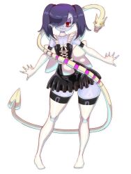 4m4y0r1 apron blue_skin colored_skin elbow_gloves fingerless_gloves gloves highres maid ribbon skullgirls squigly_(skullgirls) stitched_mouth stitches thighhighs zombie