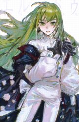 Rule 34 | 1other, absurdres, androgynous, chinese commentary, commentary request, cowboy shot, enkidu (fgo fes. 2025) (fate), fajiaoshao00397, fate/grand order, fate (series), green eyes, green hair, hair between eyes, highres, long hair, looking at viewer, open mouth, other focus, shirt, smile, solo, white background, white shirt