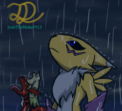 digimon digimon_(creature) fluffy fox_girl fox_tail furry furry_female guilmon meme rain renamon tail terriermon