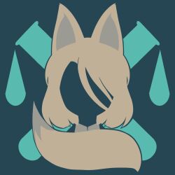 Rule 34 | 1girl, animal ears, blonde hair, blue background, faceless, faceless female, fox, fox ears, fox girl, fox tail, highres, kudamaki tsukasa, limited palette, maskin mei, medium hair, minimalism, simple background, tail, test tube, touhou, tube, water, water drop, yellow fur