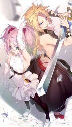 2girls ashuna_grisarika ass blonde_hair butt_crack momo_(virgin_road) multiple_girls official_art shokei_shoujo_no_virgin_road smile sword tagme weapon