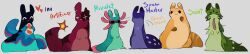 artificer_(rain_world) axolotl_ears axolotl_tail black_eyes black_fur blue_fur blush burn_scar character_name closed_eyes commentary creature cross_in_eye english_commentary fluffy gourmand_(rain_world) gradient_fur green_fur grey_background highres holding inv_(rain_world) inverted_colors long_image long_tongue monster no_humans o_o orcav3 pink_eyes purple_fur rain_world red_fur rivulet_(rain_world) saint_(rain_world) scar scar_across_eye scar_on_back scar_on_chest scar_on_face scar_on_foot scar_on_shoulder scar_on_tail slugcat spearmaster_(rain_world) three-toned_fur tongue tongue_out whiskers white_eyes wide_image yellow_fur