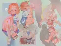 blue_shorts blush carrying carrying_person censored clenched_teeth completely_nude cunnilingus fellatio green_eyes grin loli mosaic_censoring nami&#039;s_fangirl naughty_face negao nude one_piece one_piece_fan_letter oral orange_hair sex shirt short_hair shorts smile squatting teeth white_shirt
