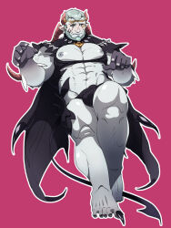 Rule 34 | 1boy, abs, bara, bare pectorals, beard, bikini briefs, blush, brown horns, colored skin, demon boy, facial hair, final fantasy, final fantasy xiv, framed pectorals, full beard, full body, gradient skin, grey skin, groin, horns, ka tsuobushi, large horns, large pectorals, legs together, male focus, male underwear, mature male, midair, monster boy, monsterification, multiple horns, muscular, muscular male, navel, navel hair, nipples, original, pectoral lift, pectorals, pink background, roegadyn, short hair, shy, small horns, solo, strongman waist, thick beard, thick thighs, thighs, underwear, warrior of light (ff14)