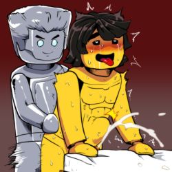 2boys double_penetration erection happy_sex lego male_focus multiple_boys multiple_penetration ninjago nude penis shimotsuki_kitsune stomach_bulge the_lego_group tongue yaoi