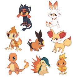 :d bad_id bad_tumblr_id bird charamells charmander chimchar claws closed_eyes closed_mouth creature creatures_(company) cyndaquil fennekin fiery_tail fire fire flame-tipped_tail full_body game_freak gen_1_pokemon gen_2_pokemon gen_3_pokemon gen_4_pokemon gen_5_pokemon gen_6_pokemon gen_7_pokemon gen_8_pokemon litten monkey nintendo no_humans open_mouth pokemon pokemon_(creature) scorbunny simple_background sitting smile standing tail tepig torchic white_background
