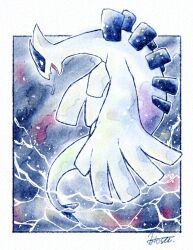 border creatures_(company) from_side full_body game_freak gen_2_pokemon highres hitosu_kobo legendary_pokemon lugia nintendo no_humans open_mouth outside_border pokemon pokemon_(creature) signature solo white_border