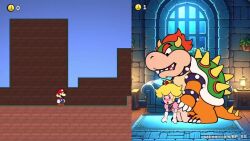 1girl 2boys animated blonde_hair bowser castle coin crown drybonex mario mario_(series) multiple_boys nintendo paper_mario paper_mario:_the_thousand-year_door patreon_username princess princess_peach rape rough_sex sex sex_from_behind size_difference sound tagme video