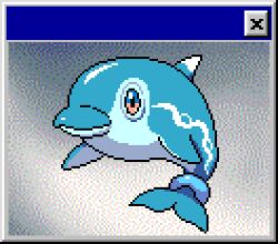 dolphin looking_at_viewer lowres mijinko_(barabadge) nintendo no_humans palafin palafin_(zero) pixel_art pokemon pokemon_(creature) solo window_(computing)