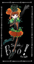 1girl absurdres animal_ears character_request disneyland dress green_eyes hair_between_eyes hair_ornament halloween halloween_costume highres hime_cut leotard long_hair long_sleeves looking_at_viewer mmo_necco orange_hair playboy_bunny rabbit_ears simple_background smile solo