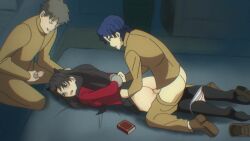 1girl 2boys animated arms_behind_back ass bags_under_eyes black_hair book censored clothed_sex clothes_lift cum cum_on_body cum_on_hair desilver ejaculation empty_eyes facial fate/stay_night fate_(series) full_body gang_rape group_sex half-closed_eyes hetero highres huge_filesize loafers long_hair lying male_masturbation masturbation matou_shinji mmf_threesome mosaic_censoring multiple_boys on_stomach open_mouth panties panties_around_leg penis prone_bone rape sex sex_from_behind shoes skirt skirt_lift tagme threesome tohsaka_rin ugoira underwear unworn_shoes video