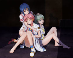 3girls after_rape aftersex aika_granzchesta alice_carroll angry ankle_boots aria_(manga) barefoot blue_eyes blue_hair blush body_writing boots bottomless breasts chin_rest closed_mouth collarbone comforting crying crying_with_eyes_open cum cum_in_mouth cum_in_pussy cum_pool cumdrip dirty dirty_clothes dungeon empty_eyes eyelashes female_focus fukuro_ooji full_body green_eyes green_hair groin hair_ornament half-closed_eyes head_on_head head_rest high_heels highres injury kneeling knees_together_feet_apart long_hair looking_at_viewer mizunashi_akari multiple_girls open_mouth pussy red_hair sailor_collar shoes short_hair short_sleeves single_boot sitting spread_legs tally tears toes tongue torn_clothes x_hair_ornament yellow_eyes
