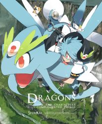 1girl ahoge blue_hair creatures_(company) fakemon flying game_freak hinanawi_tenshi nintendo original poke_ball poke_ball_(basic) pokemon pokemon_(creature) red_eyes short_hair siirakannu sword touhou weapon