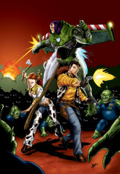 alien_(series) aliens_(1986) axe buzz_lightyear epic gun hatchet jessie_the_yodeling_cowgirl sheriff_woody space_suit toy_story toy_story_3 weapon
