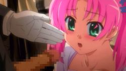1girl animated animated_gif betsu_ni_anta_no_tame_ni_ookikunattanjanaindakara_ne!! blush breasts butler censored chichinoya constricted_pupils erection eyes_visible_through_hair fellatio forced gloves green_eyes hetero indoors medium_breasts medium_hair mosaic_censoring okisada_kaoru oral original penis pink_hair short_hair talking tsundere twintails white_gloves