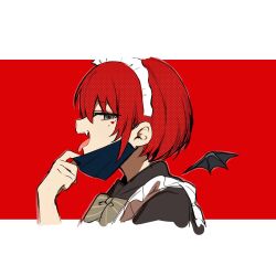 Rule 34 | 1girl, artist request, character request, highres, maid, red hair, short hair, tagme, tongue, tongue out