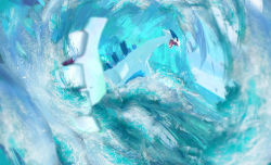cloud commentary creatures_(company) day fangs from_side game_freak gen_2_pokemon iyomon_(iyomooon) legendary_pokemon lugia nintendo no_humans open_mouth outdoors partially_submerged pokemon pokemon_(creature) sky solo tongue water