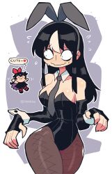 2girls :3 absurdres animal_ear_hairband animal_ears bags_under_eyes bare_shoulders black_dress black_hair black_leotard blush_stickers bow bow_hairband bowtie breasts closed_mouth covered_navel detached_collar detached_sleeves dress elbow_gloves english_text fake_animal_ears fishnet_pantyhose fishnets glasgow_smile gloves hair_bow hairband highleg highleg_leotard highres jaggy_lines large_breasts leotard long_fangs long_fingers long_hair looking_at_viewer multicolored_hair multiple_girls noss_&amp;_zakuro noss_(rariatto) pantyhose playboy_bunny pointy_ears rabbit_ear_hairband rabbit_ears rabbit_tail rariatto_(ganguri) red_bow red_hairband red_pantyhose sanpaku smile solo_focus strapless strapless_leotard streaked_hair striped_clothes striped_pantyhose tail traditional_bowtie vampire wavy_mouth white_hair white_wrist_cuffs wrist_cuffs zakuro_(rariatto)