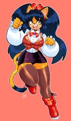 1girl absurdres animal_ears breasts cat_girl curvy earrings fangs female_focus full_body furry furry_female highres honey_the_cat jamoart jewelry large_breasts long_hair secretary simple_background solo sonic_(series) tail thick_thighs thighhighs thighs upskirt yellow_eyes