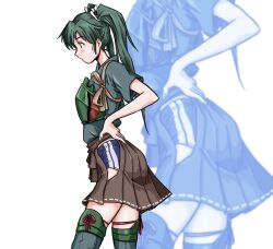 Rule 34 | 1girl, bloomers, green eyes, green hair, kantai collection, skirt, tagme, taka two, twintails, underwear, zuikaku (kancolle)