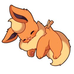 Rule 34 | absurdres, blonde hair, blush, closed eyes, flareon, gen 1 pokemon, highres, nintendo, pawpads, pokemon, pokemon (creature), sevi (seviyummy), signature, smile, white background