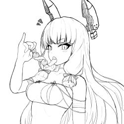 1girl character_request kantai_collection kinakomochi_(testament05) long_tongue monochrome tagme tongue tongue_out
