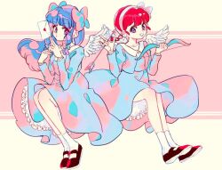 Rule 34 | 2girls, amaharu wasure, arrow (projectile), blue shirt, blue skirt, bow, bow (weapon), braid, braided ponytail, feathered wings, hair bow, letter, long hair, love letter, multiple girls, purple eyes, purple hair, ranma-chan, ranma 1/2, red footwear, red hair, shampoo (ranma 1/2), shirt, sidelocks, skirt, socks, weapon, white socks, wings