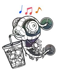 1other commentary cup drinking_straw drinking_straw_in_mouth eighth_note foo_fighters_(stand) glass ice ice_cube ishimoto_shun&#039;ichi jojo_no_kimyou_na_bouken limited_palette music musical_note no_humans plankton sign singing stand_(jojo) stone_ocean white_background