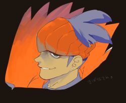 Rule 34 | 1boy, bakushi (smys2017), black background, blue hair, commentary request, dark-skinned male, dark skin, green eyes, grin, highres, looking at viewer, male focus, nintendo, pokemon, pokemon swsh, portrait, raihan (pokemon), short hair, smile, solo, sweatband