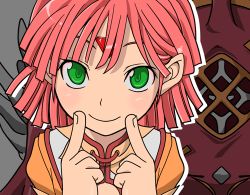1girl akito_(owata11) banpresto female_focus fingersmile green_eyes lowres pink_hair solo super_robot_wars super_robot_wars_original_generation super_robot_wars_original_generation_gaiden tis_(srw)