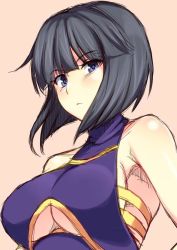 1girl black_hair blue_eyes breasts cleavage cleavage_cutout clothing_cutout female_focus kupala leotard medium_breasts minami_toshimi portrait short_hair solo upper_body wrestle_angels wrestle_angels_survivor wrestling_outfit