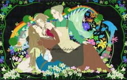 4girls 8er8er1s aerith_gainsborough aged_down apron bangle blonde_hair blue_dress blue_flower blue_shirt bracelet braid braided_ponytail breasts brown_dress brown_hair bug butterfly child choker closed_eyes collared_dress commission crying dolphin dress elmyra_gainsborough final_fantasy final_fantasy_vii final_fantasy_vii_rebirth final_fantasy_vii_remake fish flower flower_choker frilled_sleeves frills green_dress green_flower hair_bun hair_ribbon hand_on_another&#039;s_head highres holding_hands ifalna insect jacket jewelry lily_(flower) long_dress long_hair long_sleeves looking_at_another medium_breasts mother_and_daughter multiple_girls necklace orange_flower parted_bangs parted_lips pink_dress pink_ribbon purple_flower rainbow red_jacket ribbon shirt shirt_under_dress sidelocks single_braid tears twitter_username wavy_hair yellow_flower yellow_ribbon