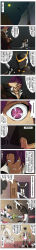 2boys 2girls absurdres android black_hair blood boots brown_jacket chinese_text code:_empress_(elsword) code_geass comic covering_one_eye crossed_arms crossed_legs crown death_note door dress earrings elsword eve_(elsword) evil_smile excalibur_(fate/stay_night) facial_mark fate/stay_night fate_(series) forehead_jewel geass hand_on_own_face highres jacket jewelry just_as_planned_(meme) long_image meme moon multiple_boys multiple_girls necklace night oberon_(elsword) ophelia_(elsword) parody purple_eyes purple_hair richian ring robot short_hair sitting smile stab tall_image thigh_boots thighhighs throne translation_request waero white_dress white_footwear white_hair yellow_eyes