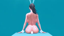 Rule 34 | 1girl, anal, anal ball wear, anal object insertion, anal tail, animal ears, ass, back, backboob, breasts, butt plug, fake tail, highres, large breasts, leotard, object insertion, original, playboy bunny, ponytail, rabbit ears, sex toy, simple background, sitting, solo, tail, v.x., wrist cuffs