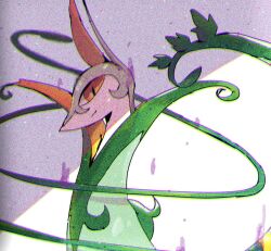 animal_focus closed_mouth creatures_(company) game_freak gen_5_pokemon highres looking_at_viewer nintendo no_humans plant pokemon pokemon_(creature) red_eyes serperior slit_pupils smile snake solo vines zyoubitaki