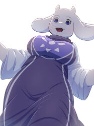 blue_eyes breasts furry furry_female highres horns large_breasts open_mouth robe rumine_(yoshi1234567) solo toriel undertale white_background wide_hips