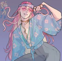 1boy 8_jmal_8 genderswap genderswap_(ftm) glasses gold_snake high-waist_pants hippie long_hair monster_high monster_high_(g1) open_clothes open_shirt pants snake_hair solo viperine_gorgon