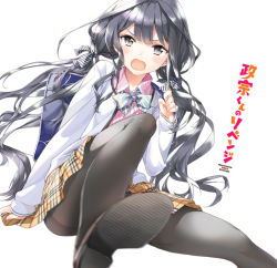 10s 1girl adagaki_aki black_eyes black_hair female_focus long_legs masamune-kun_no_revenge pantyhose plaid_clothes plaid_skirt ribbon skirt solo tiv